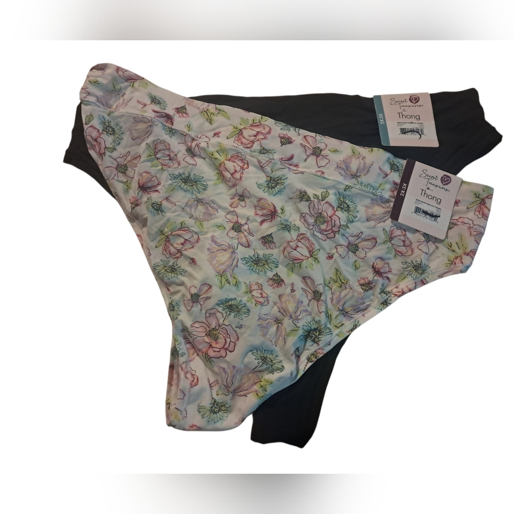 Secret Treasures Floral and Black Thong Pair - Size 2X - 3X